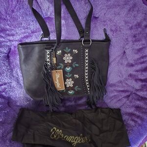 Wrangler Leather Fringe Floral Embroidered Tote Nwt